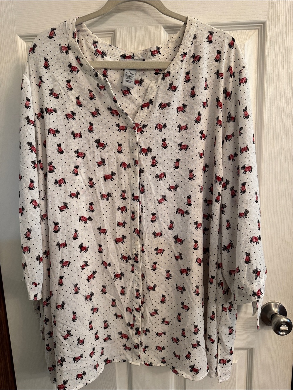 Catherines White Blouse with Red Dog Print